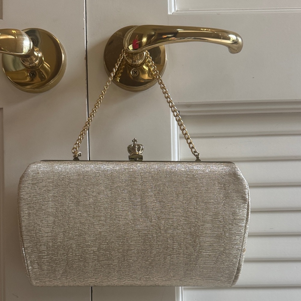 Vintage Silver/Gold Clutch Bag w Crown Detail